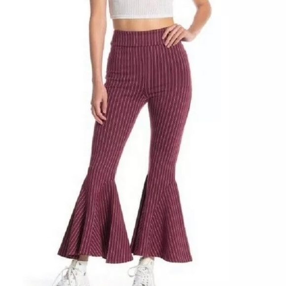 Free People Mari Ponte Pants Winterberry Size 0 Wide Leg Flared Bottoms - Picture 1 of 3